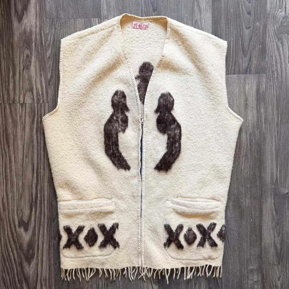 Vintage Southwest Los Riscos Wool Zip-Up Vest with Fringe and Geometric Pattern